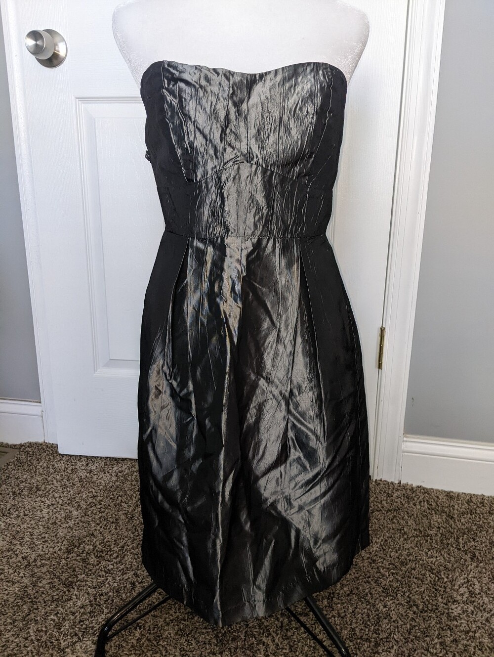 La La Lame Silver Grey Silk Dress M - Picture 8 of 14